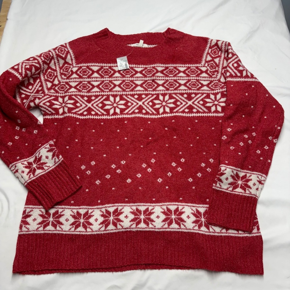 Maurices Womens Red White Fair Isle Snowflake Holiday Sweater XL New